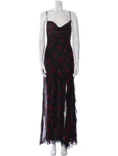 Pre-owned Nicholas Printed Long Dress In Black