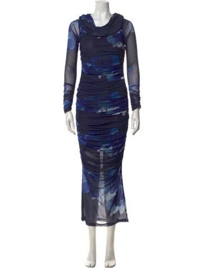 Pre-owned Nicholas Printed Long Dress In Blue