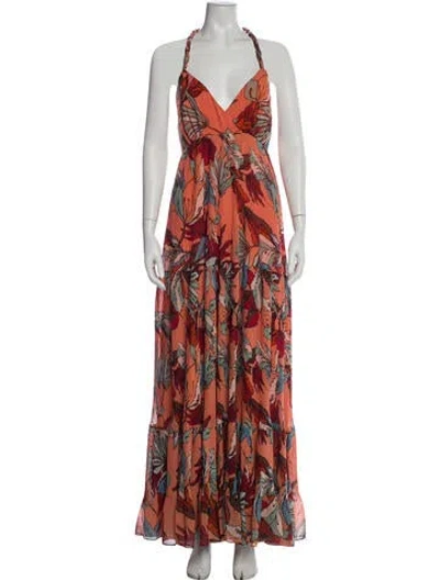 Pre-owned Nicholas Printed Long Dress In Orange