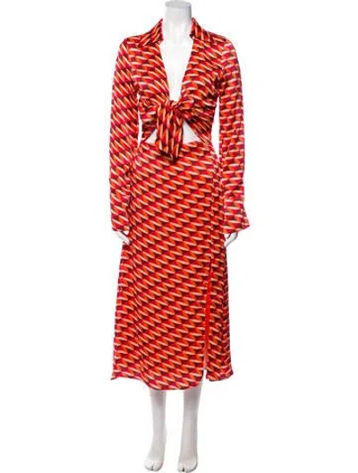 Pre-owned Nicholas Printed Long Dress W/ Tags In Red