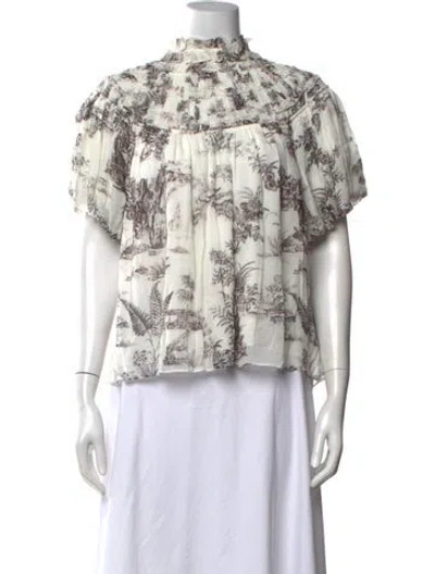 Pre-owned Nicholas Printed Mock Neck Top In White