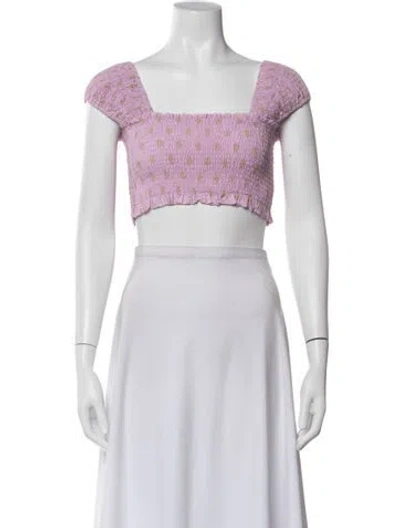 Pre-owned Nicholas Printed Square Neckline Crop Top In White