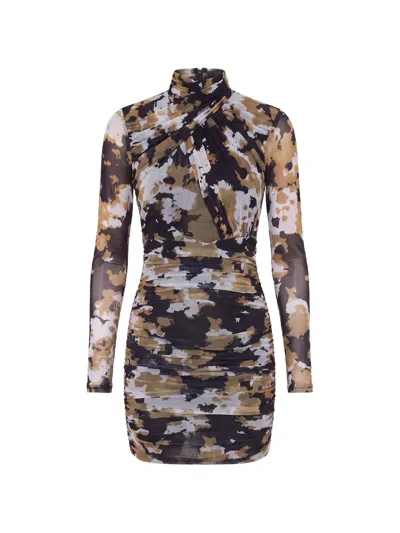 Nicholas Ruched Abstract-print Mini Dress In Multi