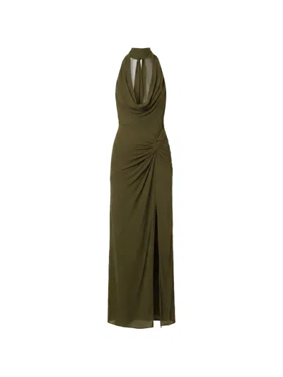 Nicholas Ruched-detail Halterneck Maxi Dress In Green