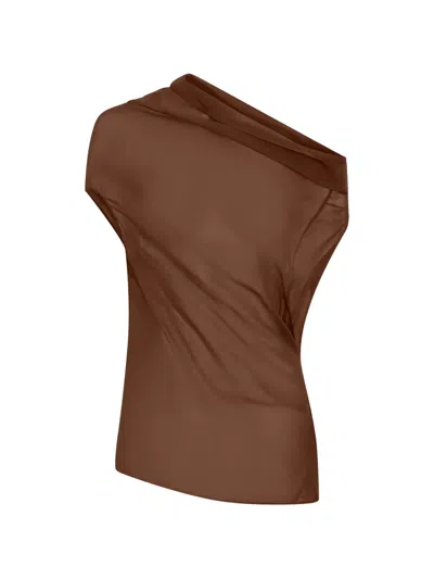 Nicholas Ryanne Asymmetric Twisted Blouse In Brown