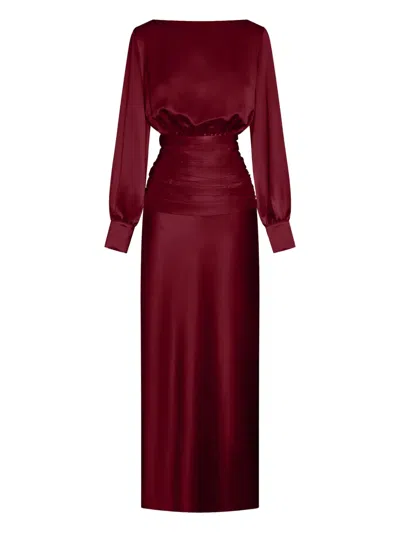 Nicholas Samina Ruched Maxi Dress In Red