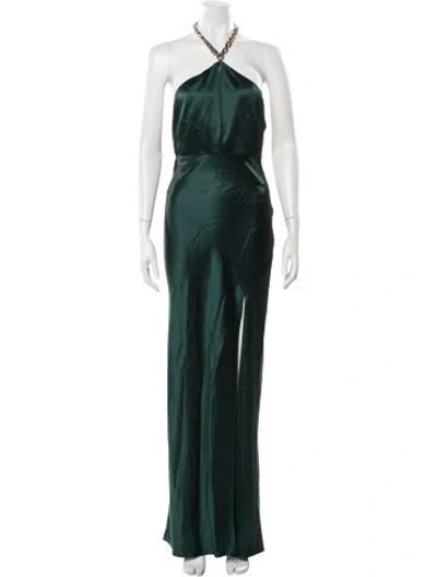 Pre-owned Nicholas Satin Long Dress In Green