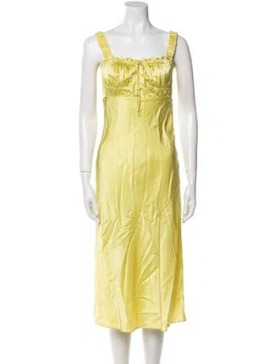 Pre-owned Nicholas Satin Midi Length Dress In Yellow