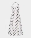 NICHOLAS SERAPHINA PLEATED POLKA DOT HALTER MIDI DRESS
