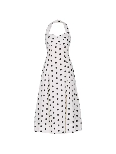 Nicholas Seraphina Pleated Polka Dot Halter Midi Dress In White