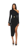 Nicholas Shiloh Asymmetrical Cold Shoulder Midi Dress In 블랙