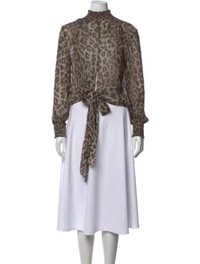 Pre-owned Nicholas Silk Animal Print Blouse In Brown