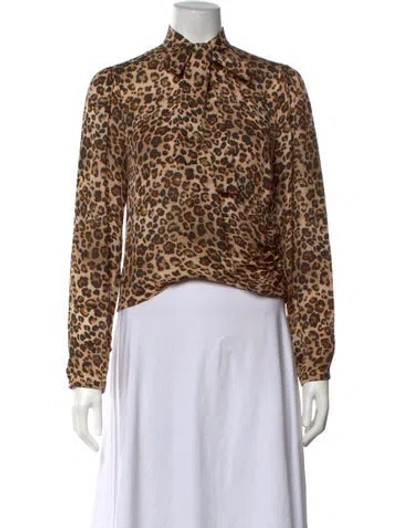 Pre-owned Nicholas Silk Animal Print Blouse In Brown