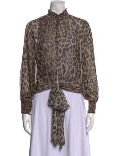 Pre-owned Nicholas Silk Animal Print Blouse In Brown
