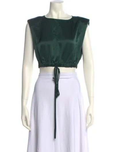 Pre-owned Nicholas Silk Bateau Neckline Crop Top In Green