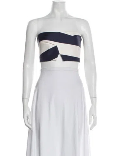 Pre-owned Nicholas Silk Colorblock Pattern Crop Top In Blue
