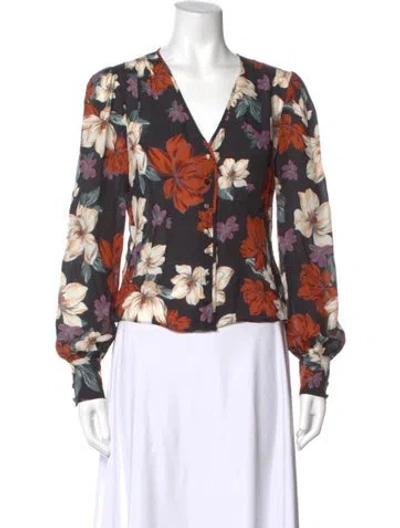 Pre-owned Nicholas Silk Floral Print Blouse In Black