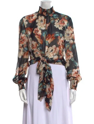 Pre-owned Nicholas Silk Floral Print Blouse In Black