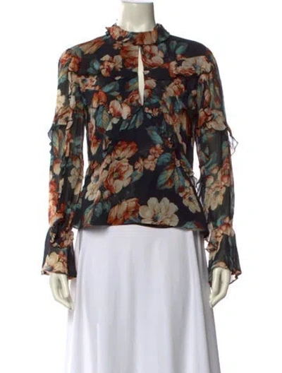 Pre-owned Nicholas Silk Floral Print Blouse In Black