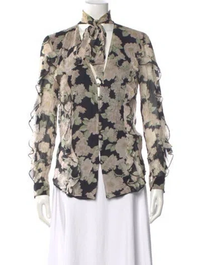 Pre-owned Nicholas Silk Floral Print Blouse In Black