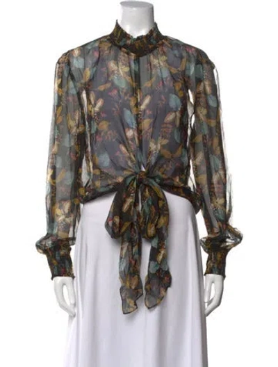 Pre-owned Nicholas Silk Floral Print Blouse In Black