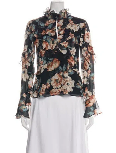 Pre-owned Nicholas Silk Floral Print Blouse In Black