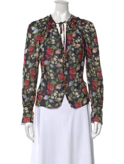 Pre-owned Nicholas Silk Floral Print Blouse In Black