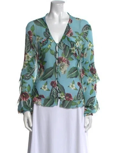 Pre-owned Nicholas Silk Floral Print Blouse In Blue