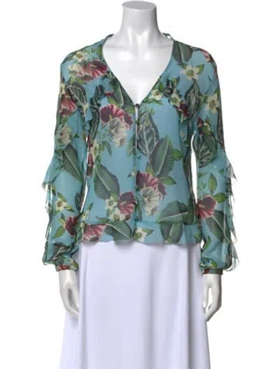 Pre-owned Nicholas Silk Floral Print Blouse In Blue