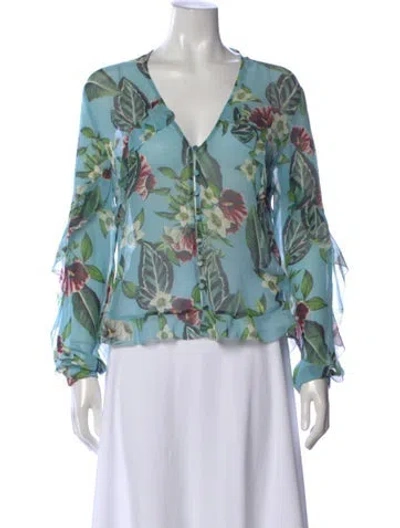Pre-owned Nicholas Silk Floral Print Blouse In Blue