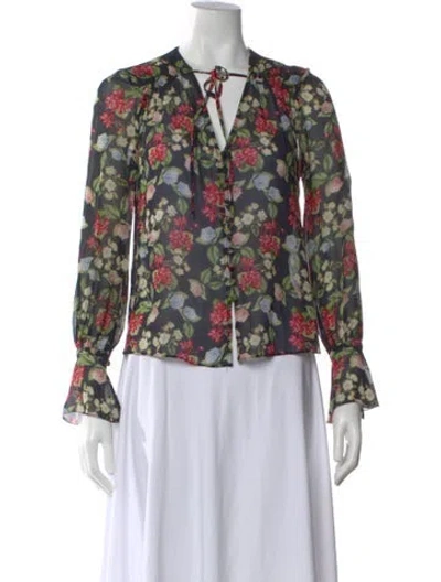 Pre-owned Nicholas Silk Floral Print Blouse In Blue