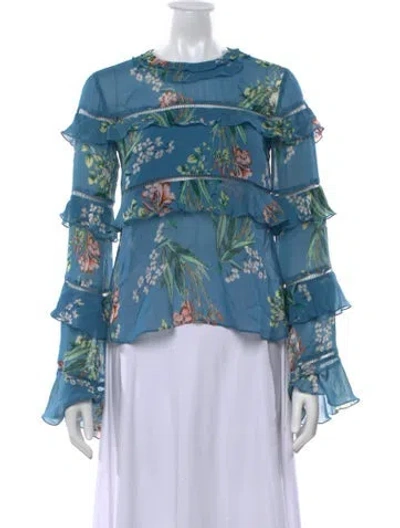 Pre-owned Nicholas Silk Floral Print Blouse In Blue