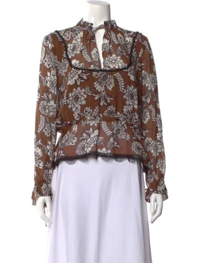 Pre-owned Nicholas Silk Floral Print Blouse In Brown