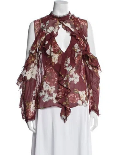 Pre-owned Nicholas Silk Floral Print Blouse In Burgundy