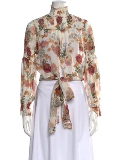 Pre-owned Nicholas Silk Floral Print Blouse In Neutral