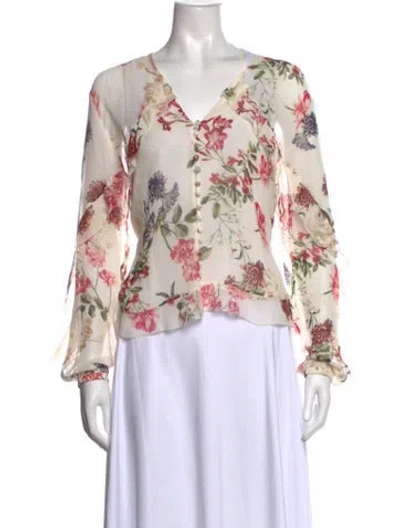 Pre-owned Nicholas Silk Floral Print Blouse In Neutrals
