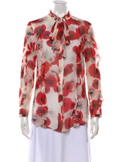 Pre-owned Nicholas Silk Floral Print Blouse In Red/white