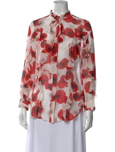 Pre-owned Nicholas Silk Floral Print Blouse W/ Tags In Multi
