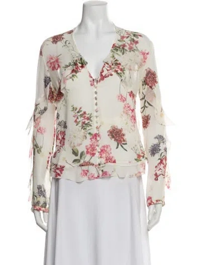 Pre-owned Nicholas Silk Floral Print Blouse In White