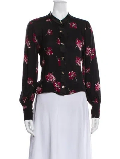 Pre-owned Nicholas Silk Floral Print Button-up Top In Black