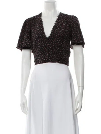 Pre-owned Nicholas Silk Floral Print Crop Top In Black