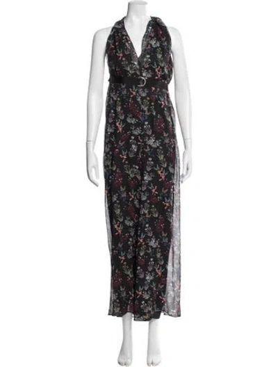 Pre-owned Nicholas Silk Floral Print Jumpsuit In Black