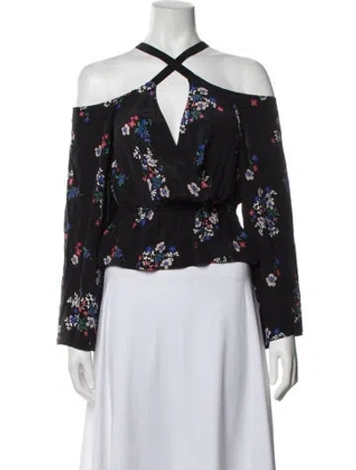 Pre-owned Nicholas Silk Floral Print Top In Black