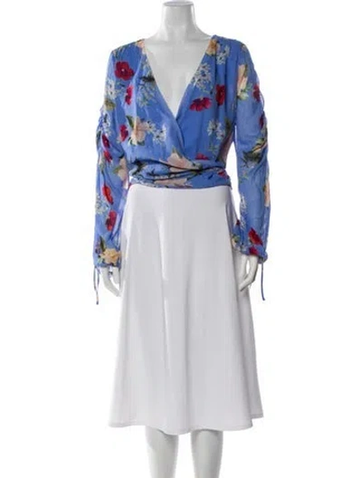 Pre-owned Nicholas Silk Floral Print Top In Blue