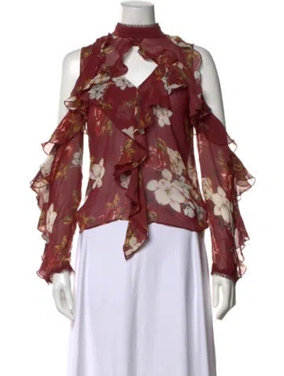 Pre-owned Nicholas Silk Floral Print Top In Brown