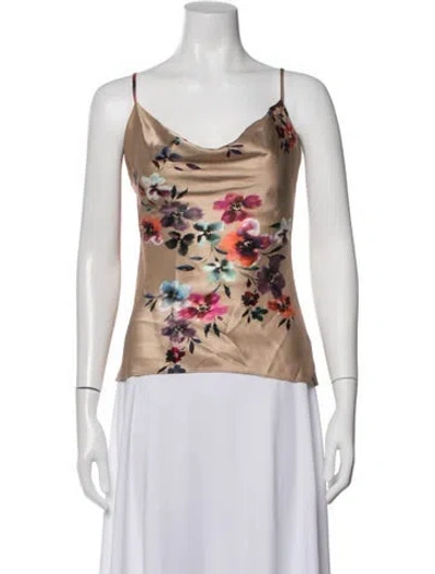 Pre-owned Nicholas Silk Floral Print Top In Green