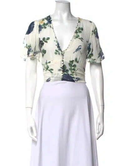 Pre-owned Nicholas Silk Floral Print Top In White