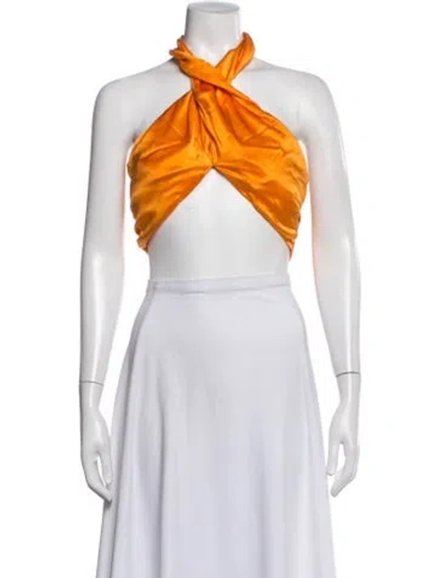 Pre-owned Nicholas Silk Halterneck Crop Top In Brown
