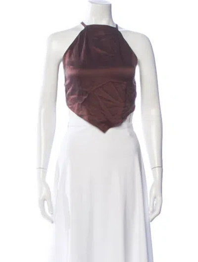 Pre-owned Nicholas Silk Halterneck Crop Top In Neutral