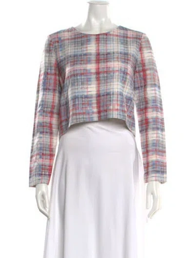 Pre-owned Nicholas Silk Plaid Print Crop Top